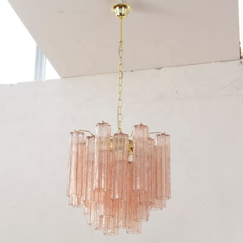 Vintage Italian Design Murano glass Chandelier Venetian-style Hanging Lamp Pink Flower Lighting Fixture for Dining Room