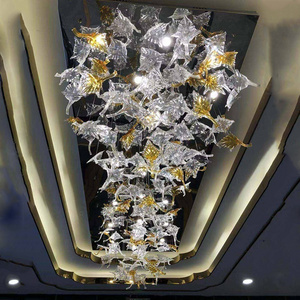 Luxury Crystal Maple Leaf Ceiling Mounted Light Murano Glass Amber Clear Leaves Chandelier for Living Room Dining Room