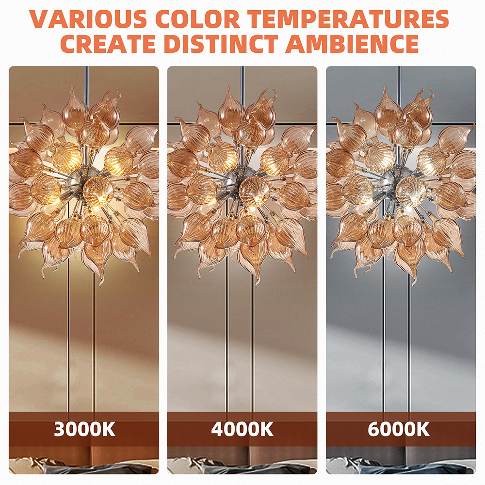 Modern Glass Chandeliers Flower Bud Decor Ceiling Hanging Pendant Fixture Chandelier for Entryway Dining Room Living Room