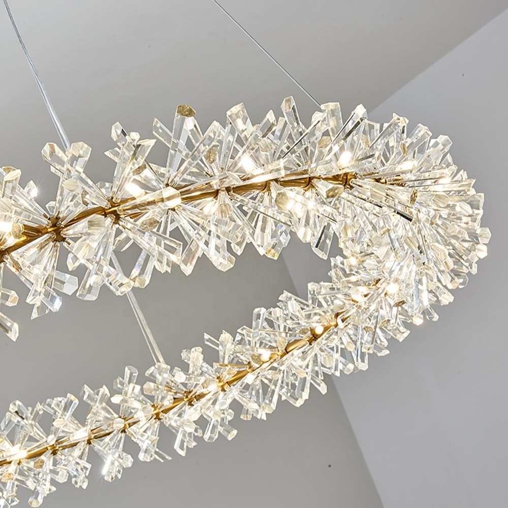 Gold Modern Chandelier LED Crystal Snow Flower Chandelier Ring Circle Contemporary Pendant Light Fixture