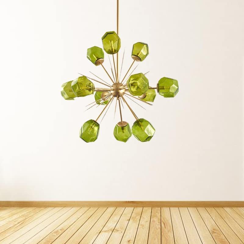 Green Chandelier Luster Light Fixture Modern 32in Foyer Chandelier Crystal Pendant Ceiling Light for Entryway Living Room Hall