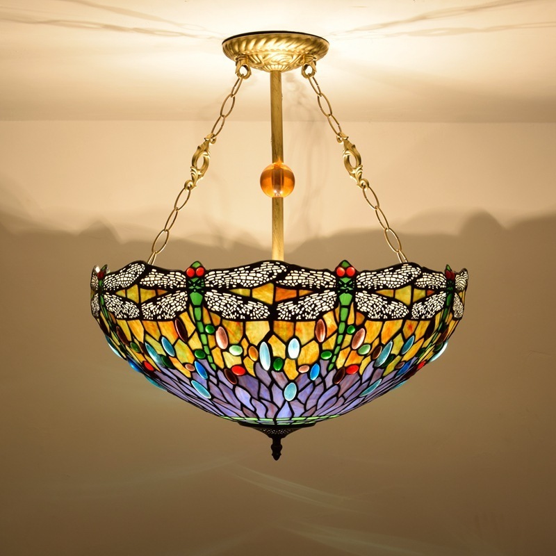 New popular glass mosaic ceiling lamp with vintage pattern glass lamp shade