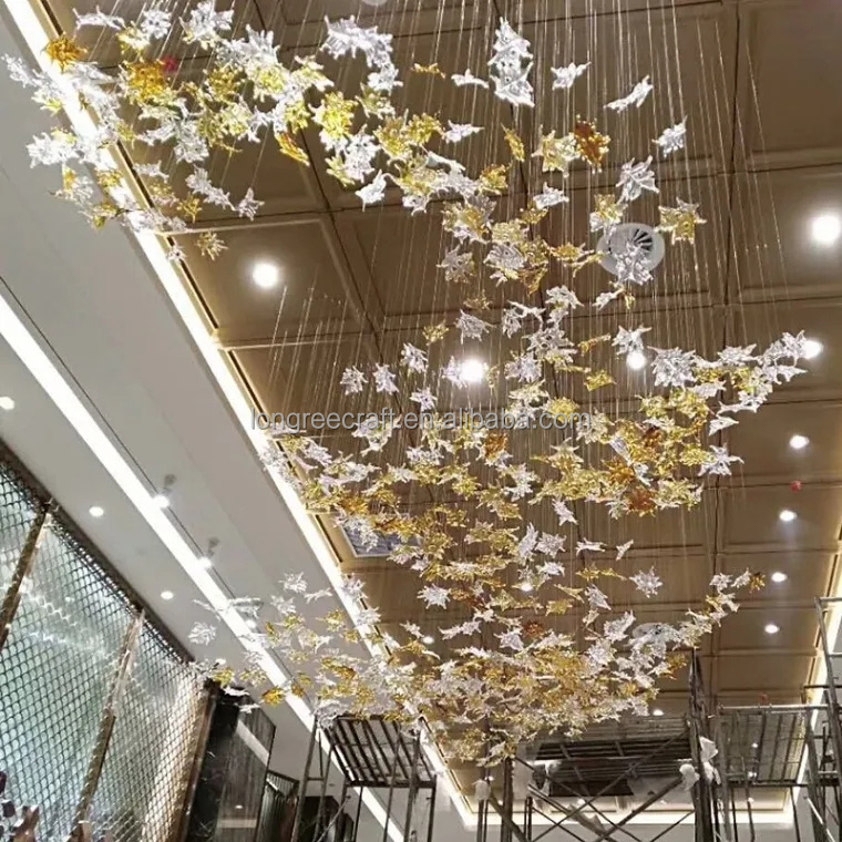 Murano Glass Maple Leaf Ceiling Lamp Clear Amber Art Glass Chandeliers Living Room Lobby Hotel Home Decor Hanging Pendant Lights