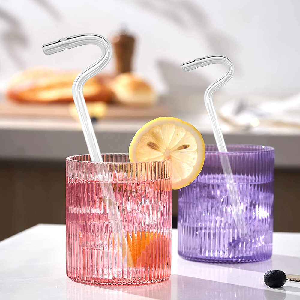 Factory Wholesale Hot Sale Reusable 2pcs set Clear Twisted Glass Drinking Straws with Box anti wrinkle lip straw