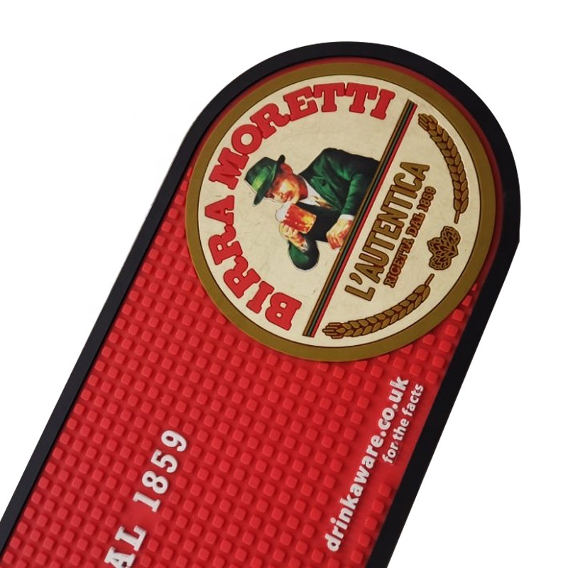 Birra Moretti macallan sublimation custom logo mats led rubber pvc bar spill mat