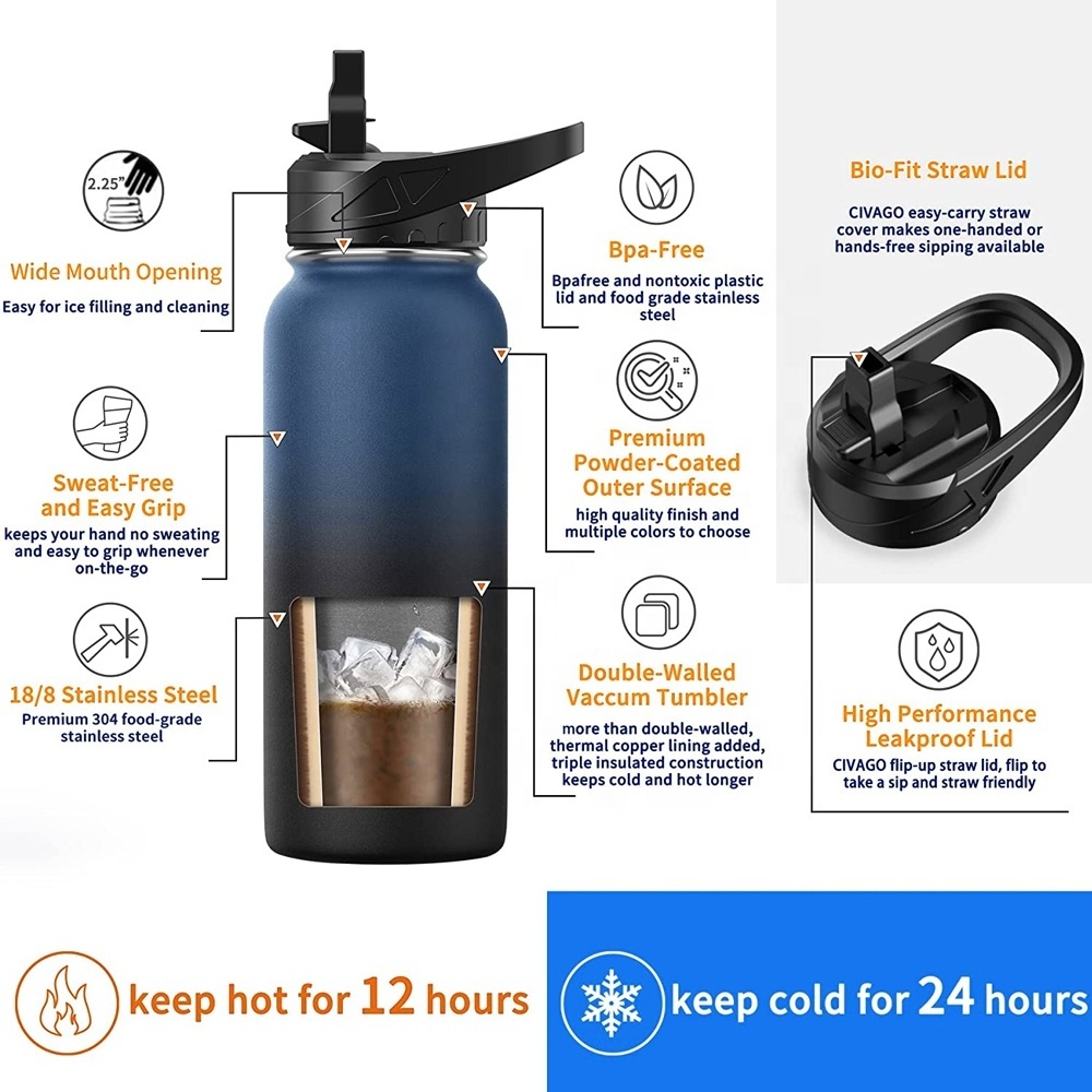 Free sample 32 oz reusable beverage Sports water bottle double insulated stainless steel water bottle with custom logo