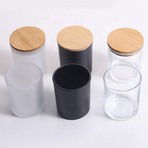 Luxury Frosted Matte Black Glass Candle Jars Container With Metal Gold Silver Lid Bamboo Wood Cork Lid 7oz 8oz 10oz 16oz