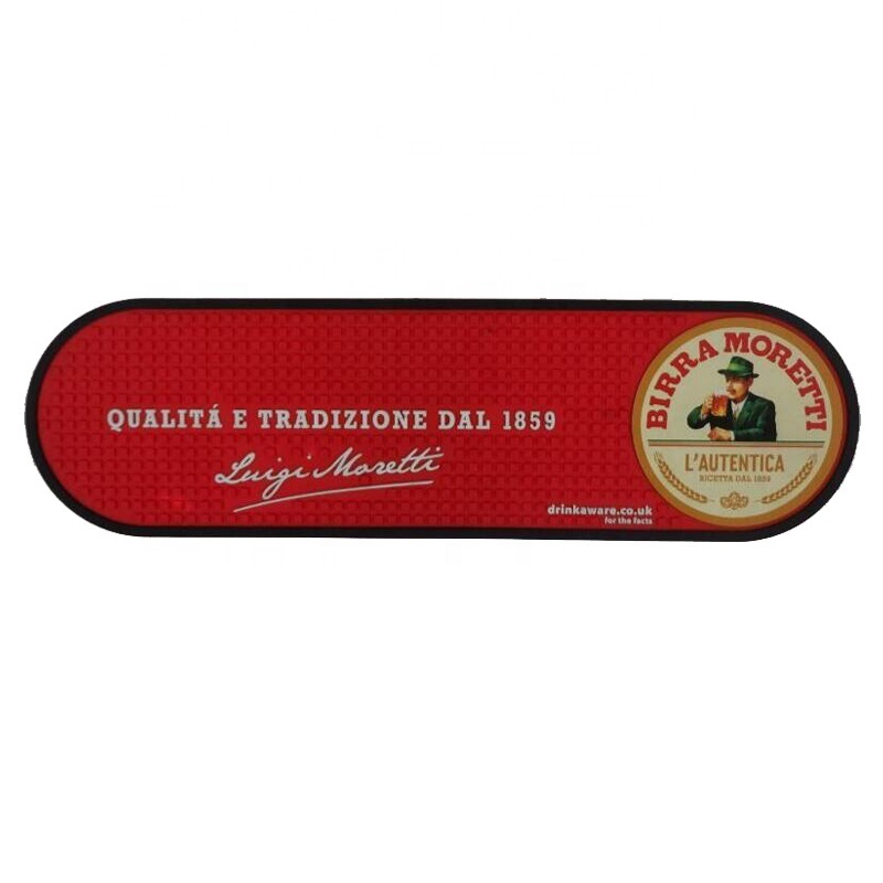 Birra Moretti macallan sublimation custom logo mats led rubber pvc bar spill mat