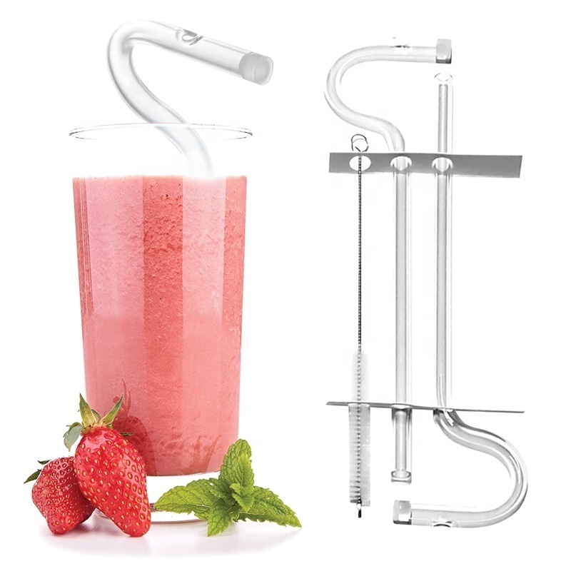 Factory Wholesale Hot Sale Reusable 2pcs set Clear Twisted Glass Drinking Straws with Box anti wrinkle lip straw