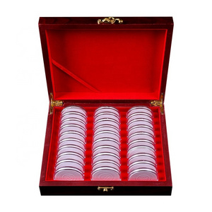 High quality and durable16/20/25/27/30/46 mm wooden coin capsules box adjustable storage 30 wooden coin capsule  capsules boxes