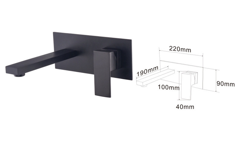 Bathroom Brass Matt Black Square Wall Mounted Concealed Basin Mixer Faucet