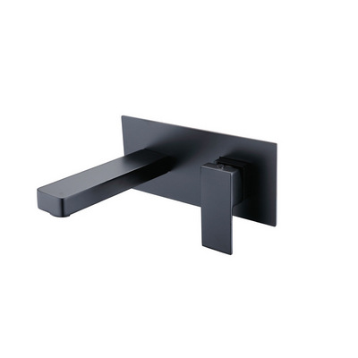 Bathroom Brass Matt Black Square Wall Mounted Concealed Basin Mixer Faucet