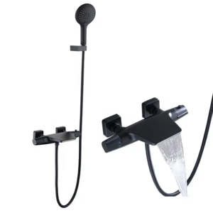 Hot Sale Wall Mounted Waterfall Black Shower Exposed Shower System Bathroom Bathtub Shower Set Mixer Taps