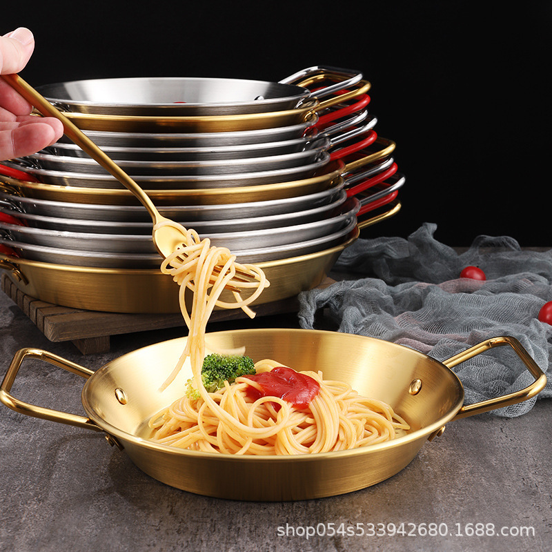 Hot Sale Stainless Steel Frying Pan Set Korean Style Cooking Non Stick Cookware Pan Spanish Seafood Plate Frying Pan With Dou