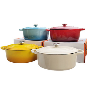 Hot Selling Oval Shape New Arrivals Enamel Stew Pot Cast Iron Cookware Set Shallow Casserole Large Volume Soup Pot With Lid