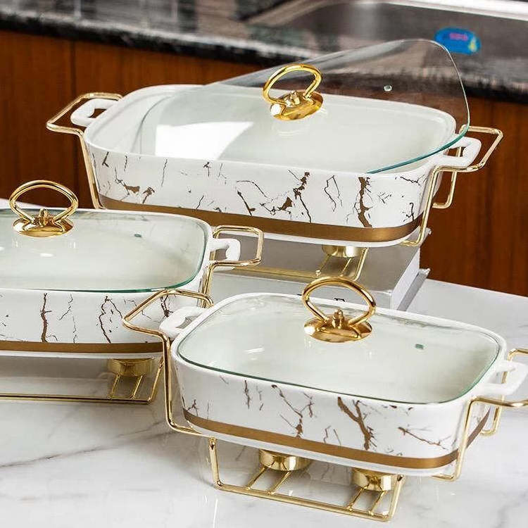 Factory Direct Sales Cookware Oval Square Customized Sand Pot With Iron Frame Marble Ceramic Buffet Soup Pot OEM Cookware Set