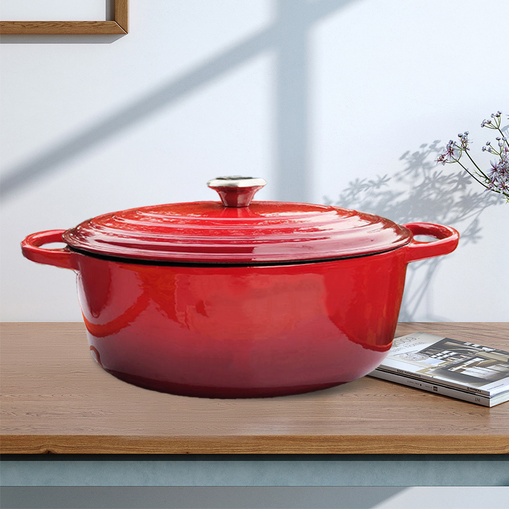 Hot Selling Oval Shape New Arrivals Enamel Stew Pot Cast Iron Cookware Set Shallow Casserole Large Volume Soup Pot With Lid