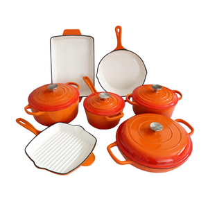 Modern Design 11pcs Non-Stick Enamel Pot Set Iron Cookware with Soup & Frying Pan Kitchen Cooking Pot with Enamel Lid Home Use