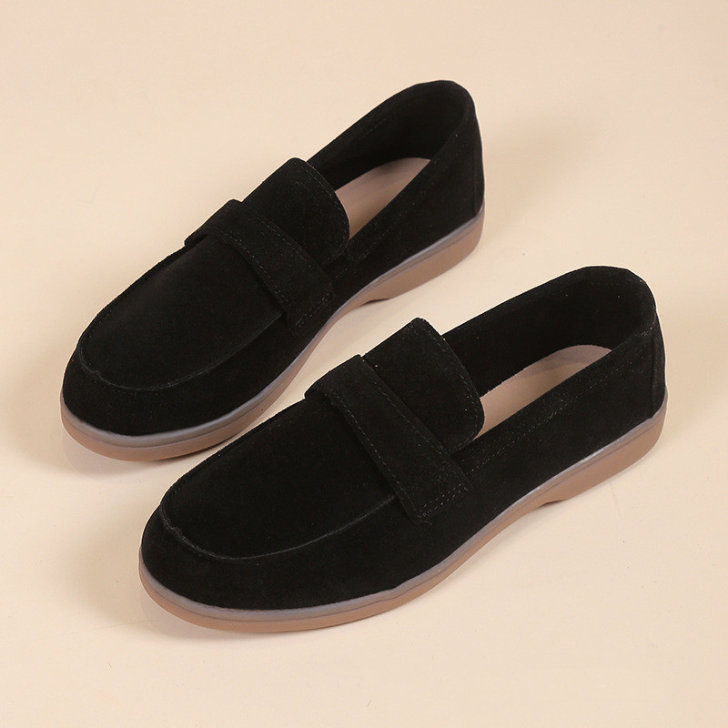 Ladies New Women Japan Slip On Flat Soft Casual Rubber Suede Dress Shoes Outdoor Walking Style Boat Loafer Shoes