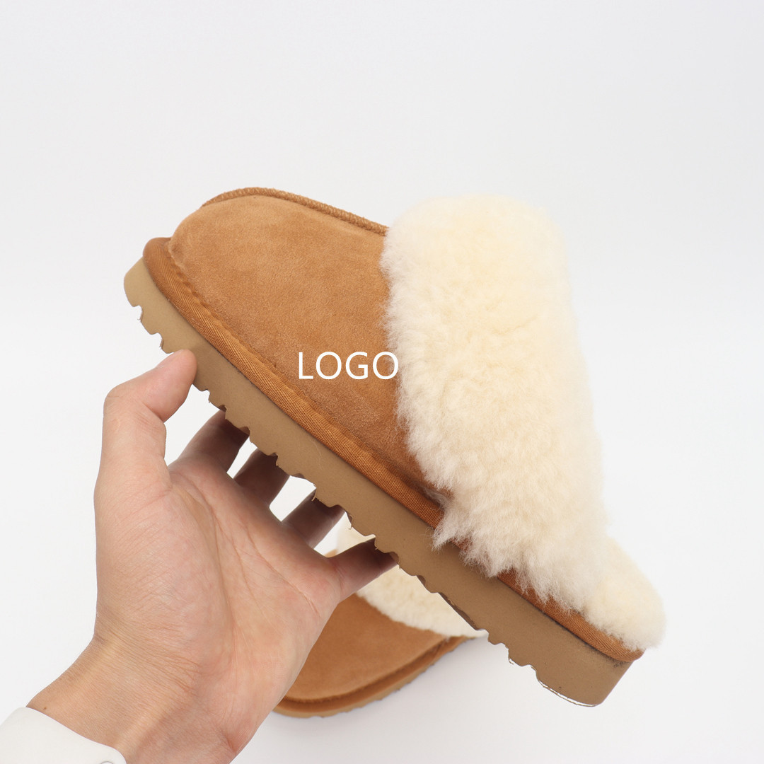 Fashion wholesale Australia sheepskin fur slides women real lamb fur women's shoes plush fluffy wool slipper