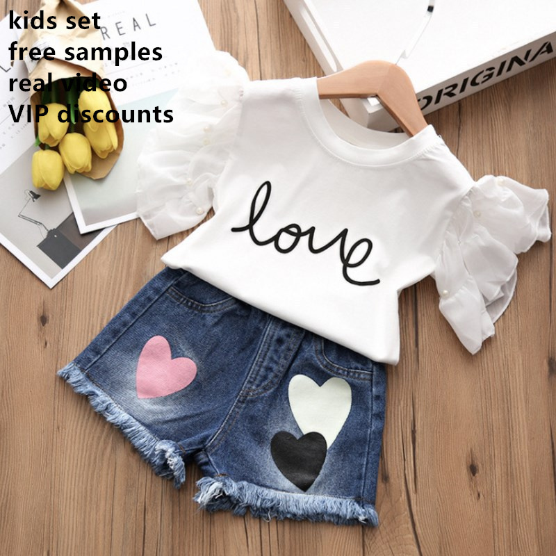 Free sample Free sample wholesale Summer clothes China Wholesale Market Korean Kids Wear Summer Teen Girl Clothing Set