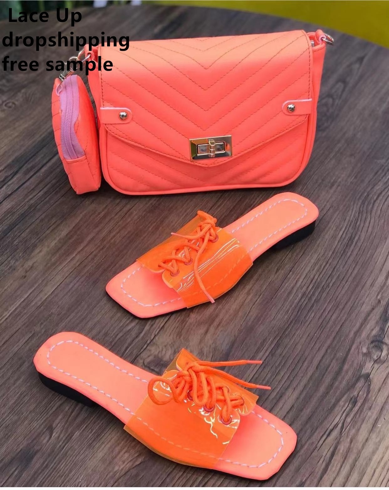 Free sample Wholesale Summer pvc Upper Lace Up Square Toe Women Slippers Slip On Flip-Flops Slippers Beach Clear Slides Sandals