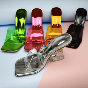 Fashion Dropshipping Summer Jelly PVC Colorful Crystal Heel Slides Women Ladies Shoes Clear heeled sandals