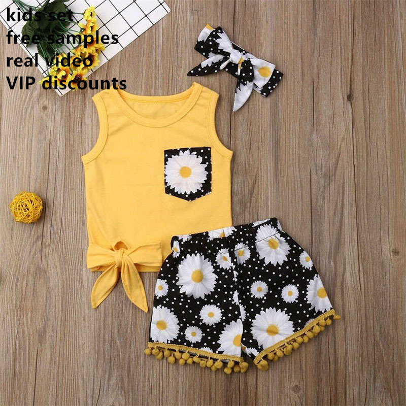 Free sample Free sample wholesale Summer clothes China Wholesale Market Korean Kids Wear Summer Teen Girl Clothing Set