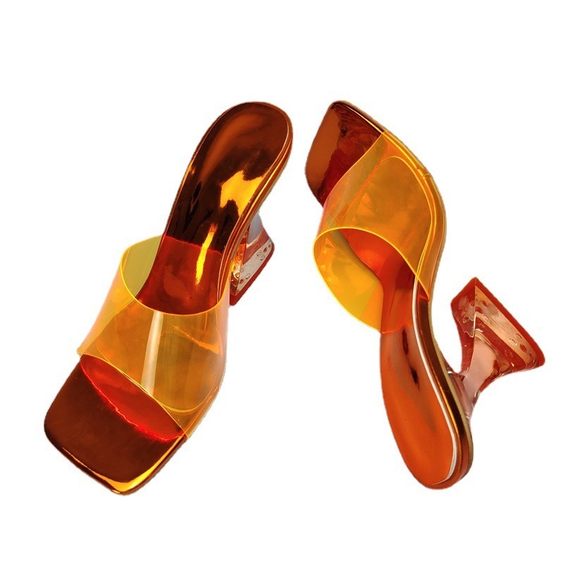 Fashion Dropshipping Summer Jelly PVC Colorful Crystal Heel Slides Women Ladies Shoes Clear heeled sandals