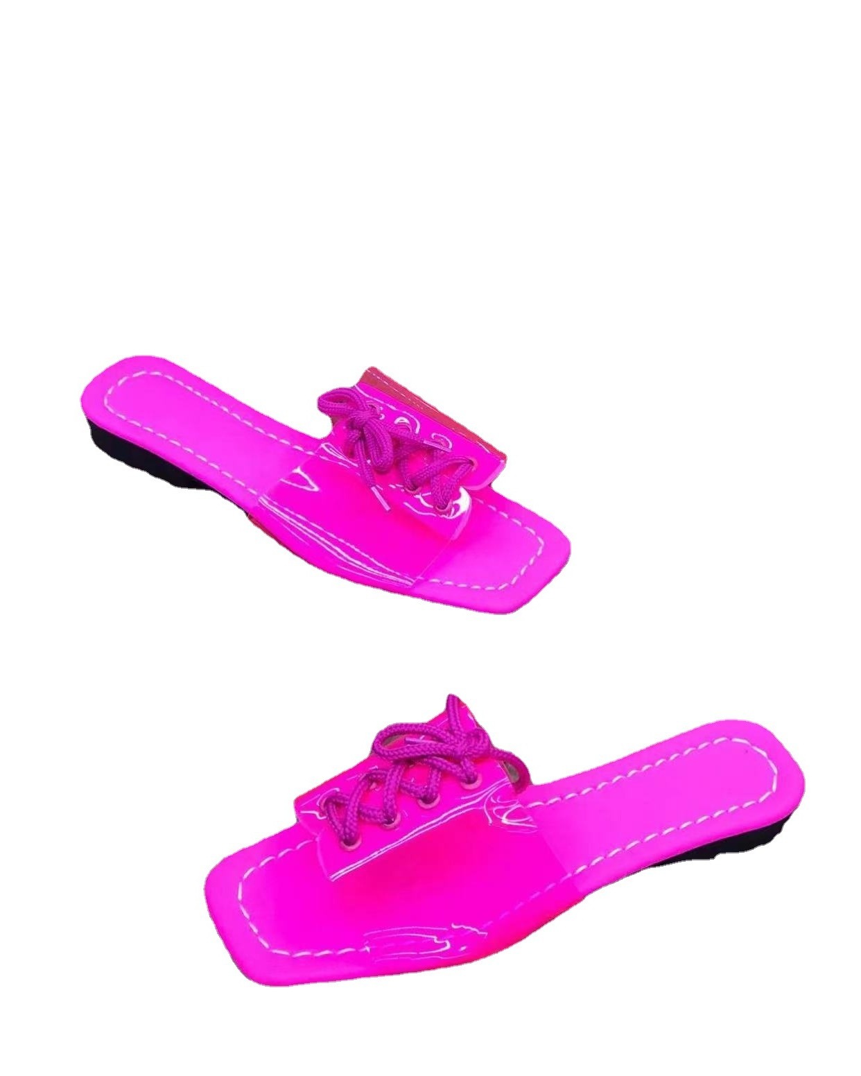 Free sample Wholesale Summer pvc Upper Lace Up Square Toe Women Slippers Slip On Flip-Flops Slippers Beach Clear Slides Sandals