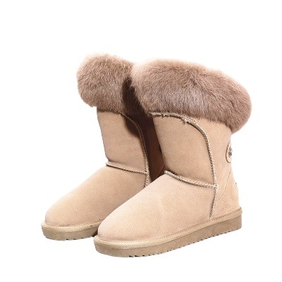 top quality scrub cowhide material cow suede long raccoon fur snow winter  boots