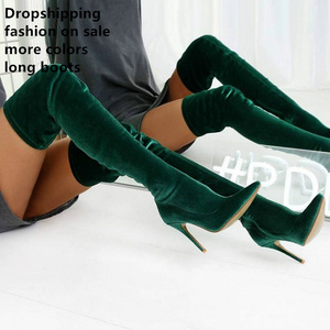 2022 Eur 34-43 MOQ 1Ladies thigh high heels boots overknee high heel pointy long custom stiletto Sexy velvet kneeover sexy boots