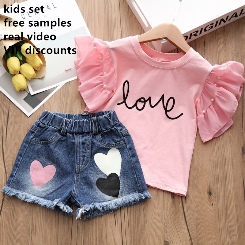 Free sample Free sample wholesale Summer clothes China Wholesale Market Korean Kids Wear Summer Teen Girl Clothing Set