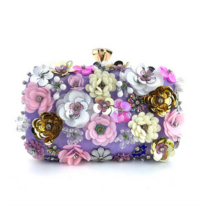 Women Fashion Embroidery Beaded Flower Full Dresses Metal Frame Party Evening Clutch Bag Wallet Purse