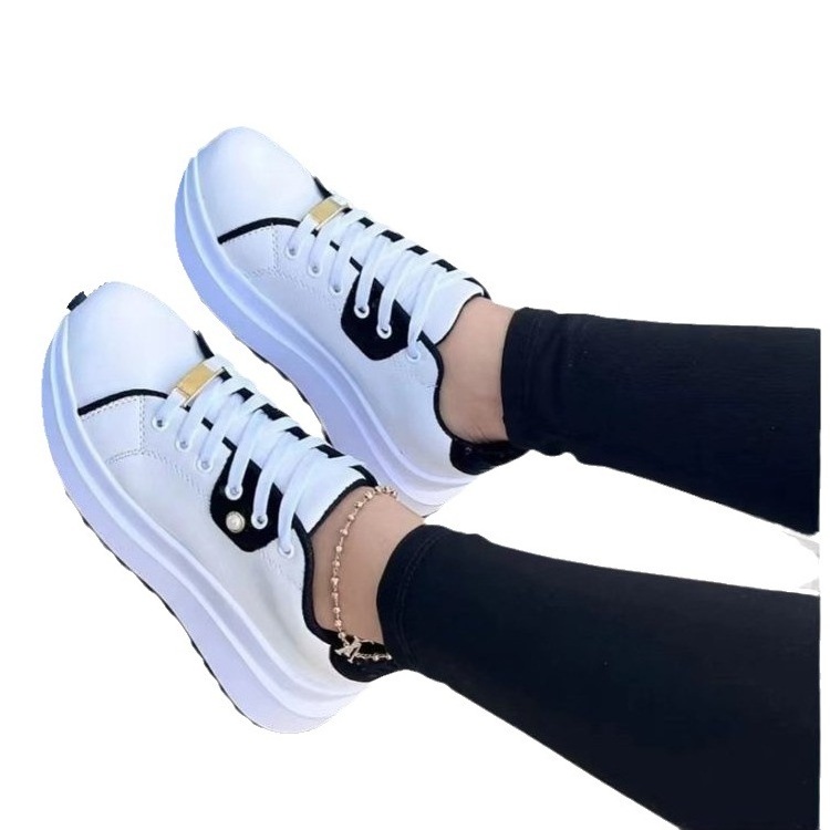 2023 Fashion spring summer large size  white shoes new women's thick soles low top casual sports shoes