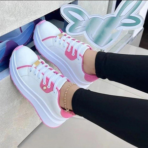 2023 Fashion spring summer large size  white shoes new women's thick soles low top casual sports shoes