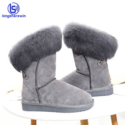 top quality scrub cowhide material cow suede long raccoon fur snow winter  boots