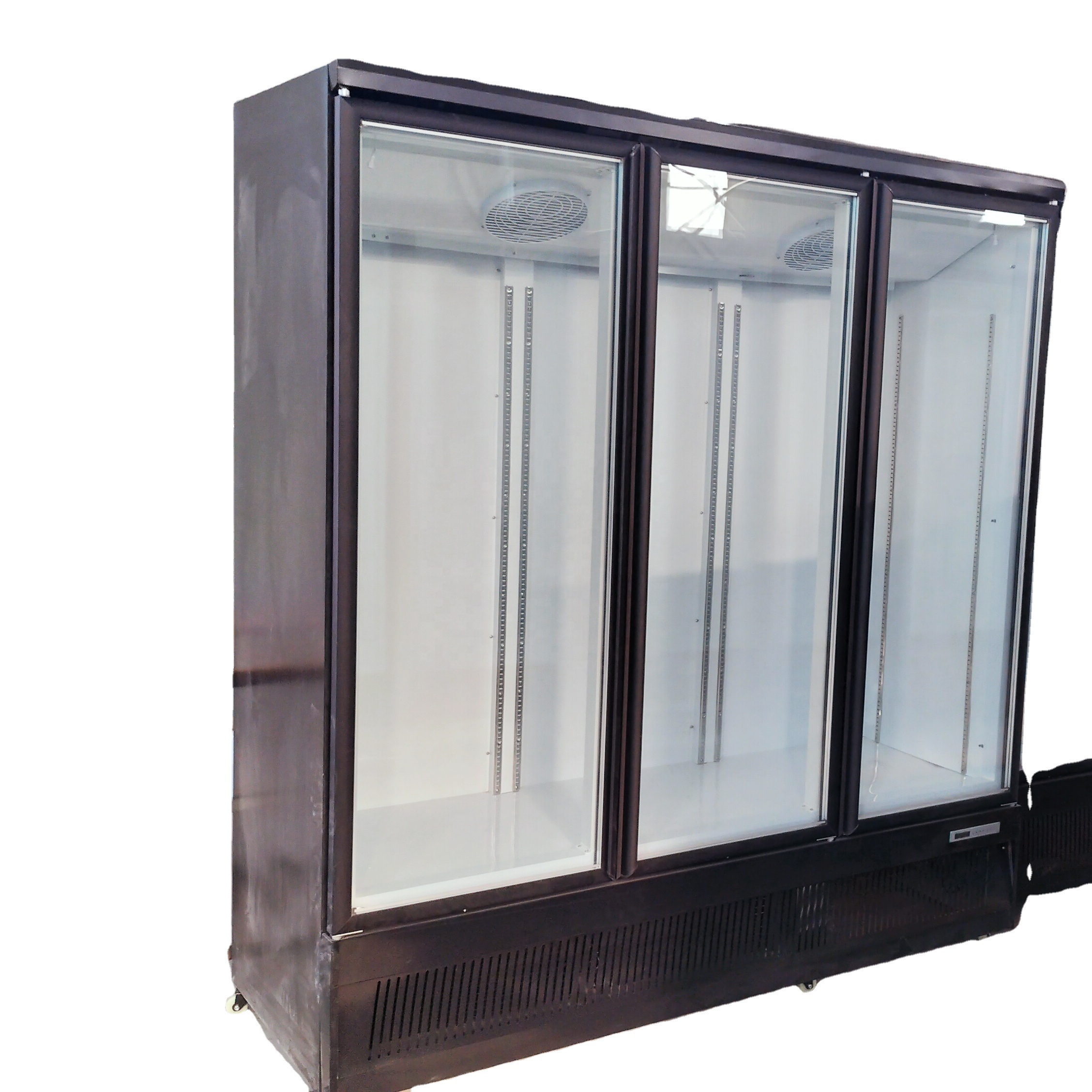 3 Door Supermarket Frameless Glass 1500L Meat Display Upright Freezer for Ice Cream Sea Food Beef