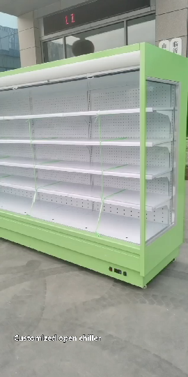 Vegetable fruit beverage display chiller Multi-deck supermarket wall mounted open display refrigerator