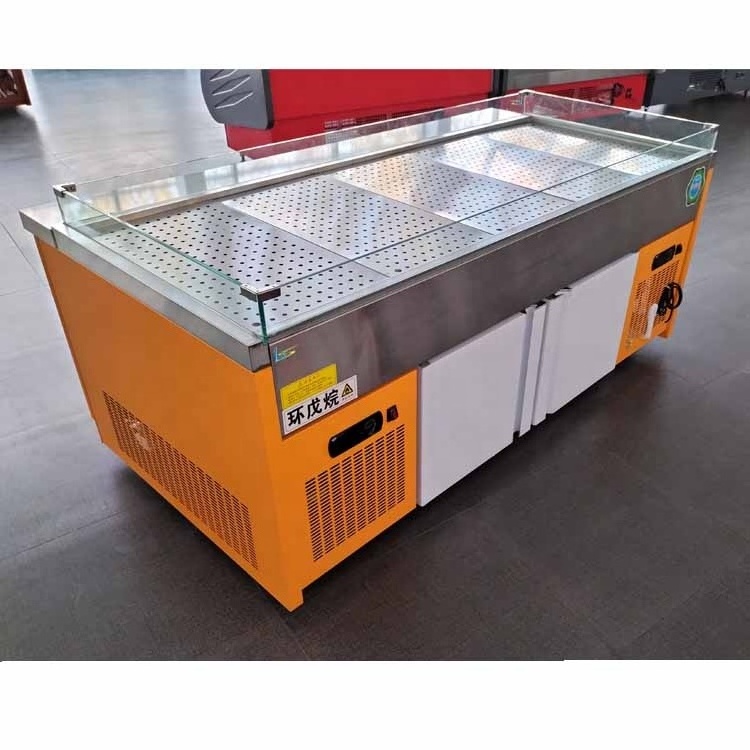 Supermarket Good Quality Ice Freezer Table Seafood Island Freezer For Fish  Butchery Display Chillers Ice Counter