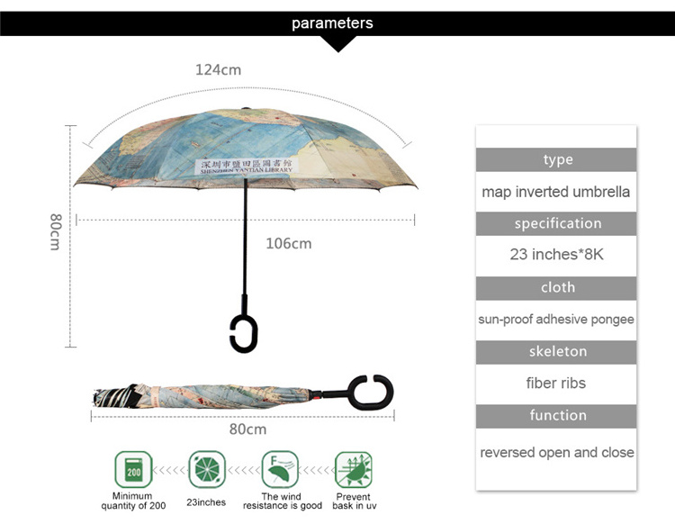 LS   Stock Custom Double Layer Inside Out C Shape Handle Inverted Digital printing Reverse Umbrella With Logo Prints