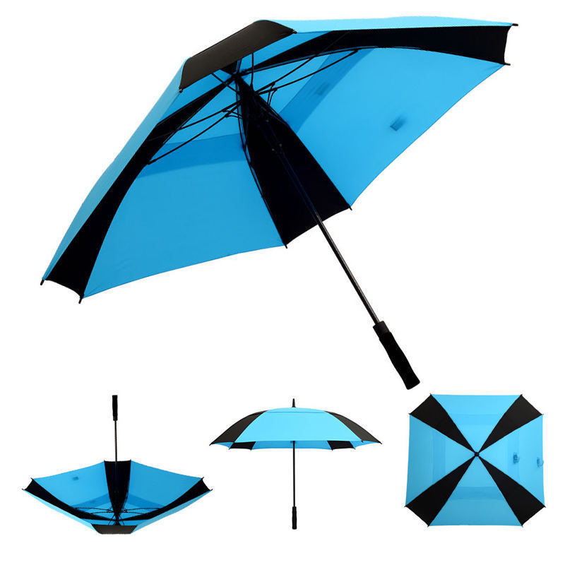 LS Double Canopy Square Golf Umbrella Square Umbrella Custom Print Automatic Square 68 Inch Windproof Straight Umbrella