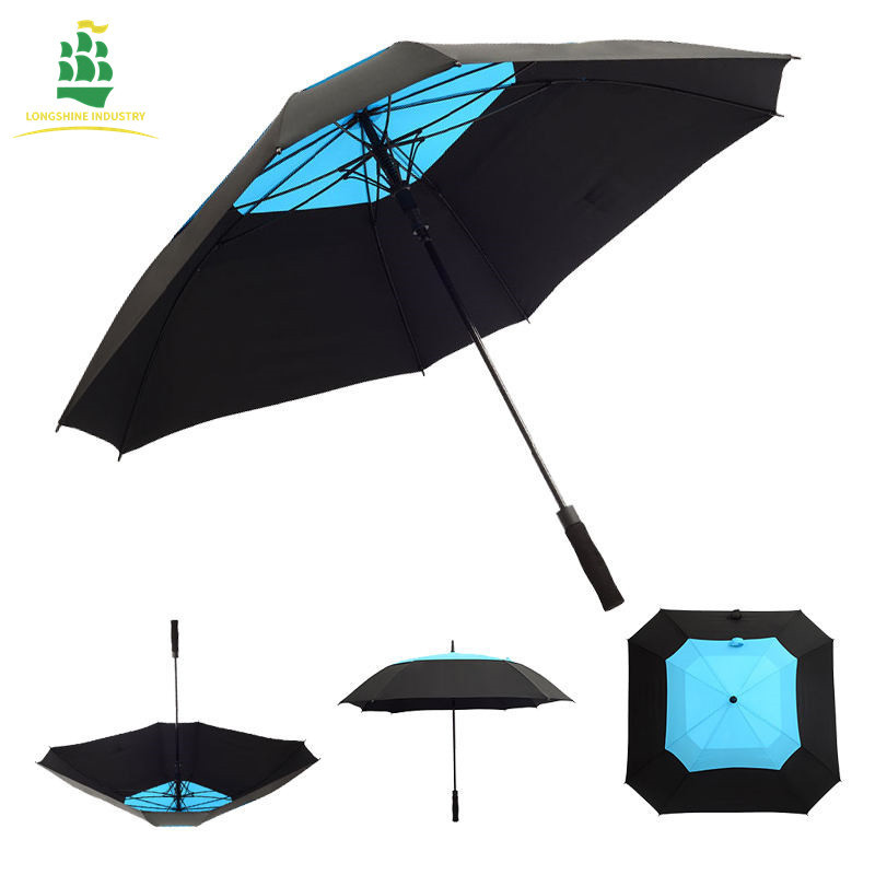 LS Double Canopy Square Golf Umbrella Square Umbrella Custom Print Automatic Square 68 Inch Windproof Straight Umbrella