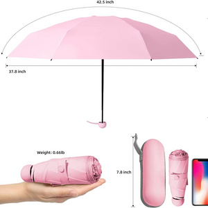 LS Hot Trenovo Travel Umbrella - Mini Folding Compact Umbrella with Case, 8 Ribs Lightweight Portable Umbrella, Small Sun & Rain