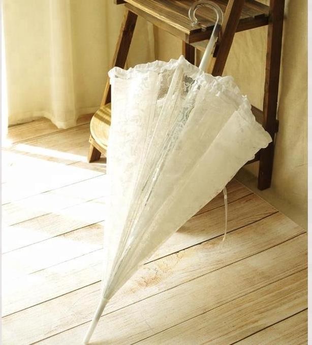 LS new crystal handle automatic lace white transparent clear umbrella wedding decoration umbrella