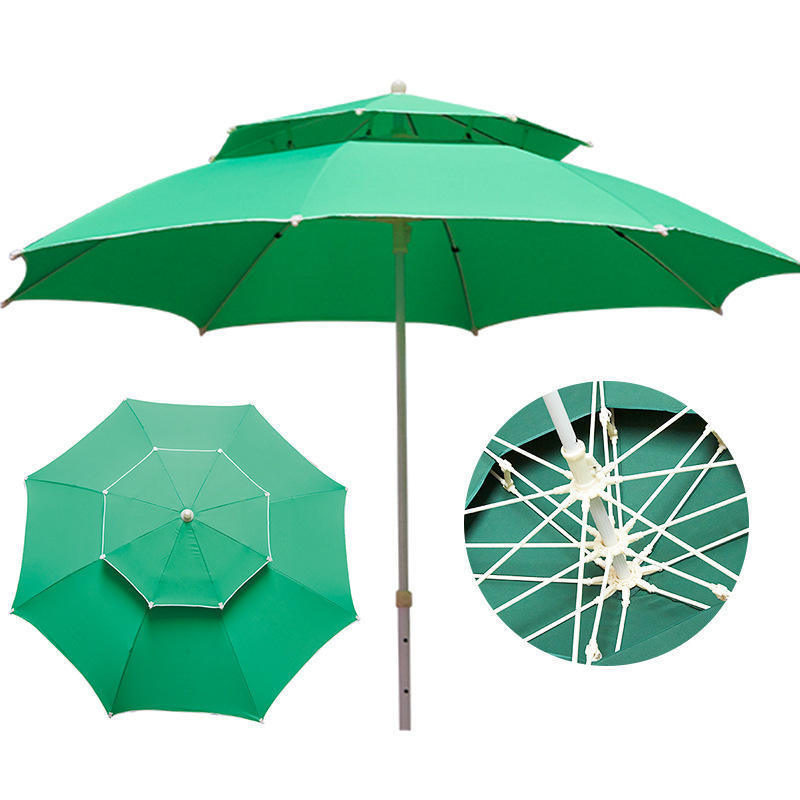 LS Custom Logo Windproof Double Canopy Fiberglass Ribs Waterproof Beach Outdoor Umbrellas