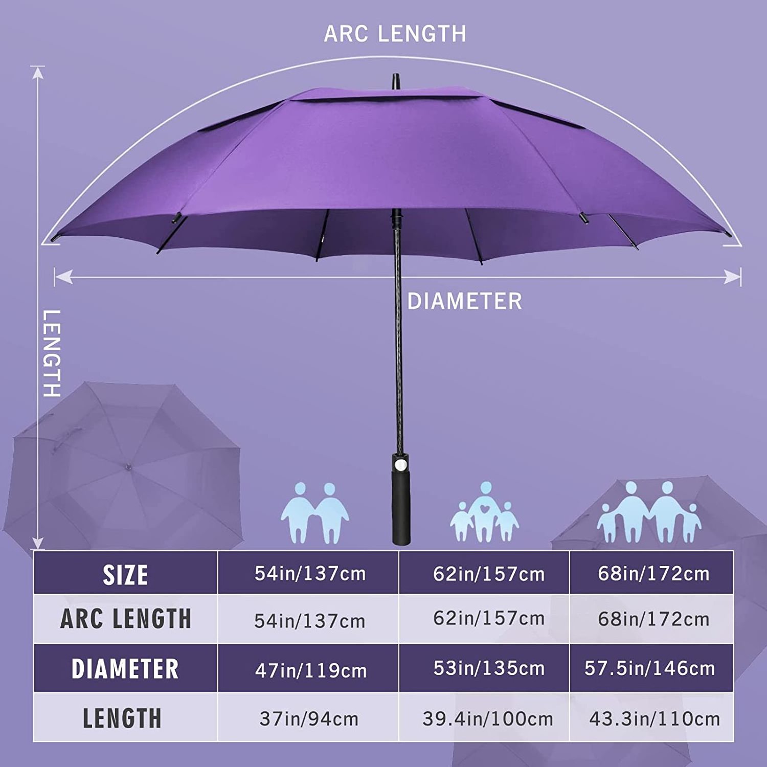 LS Golf Umbrella 54/62/68 Inch, Large Windproof Umbrellas Automatic Open Oversize Rain Umbrella with Double Canopy for Men