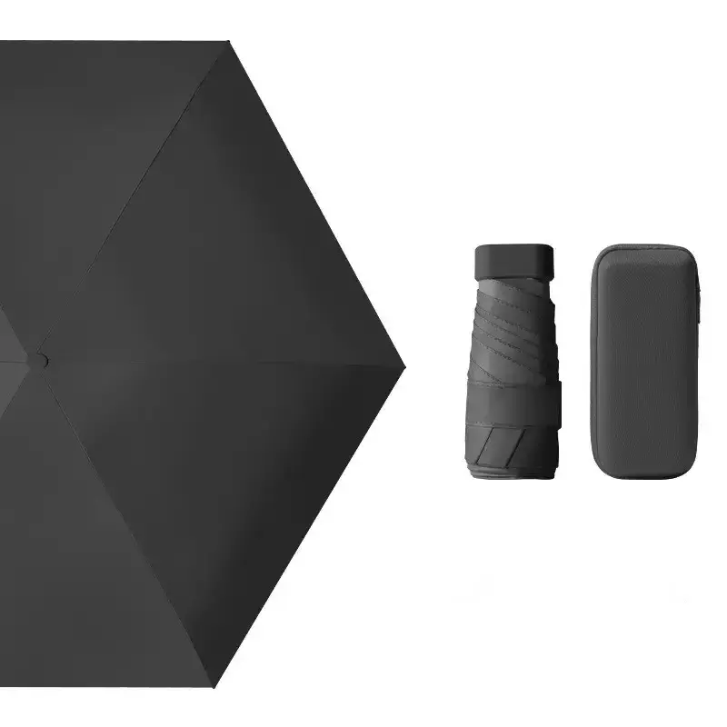 LS New Innovation Design Sunshade Black Coated Mini Pocket Size 5 Fold Umbrella with EVA Box