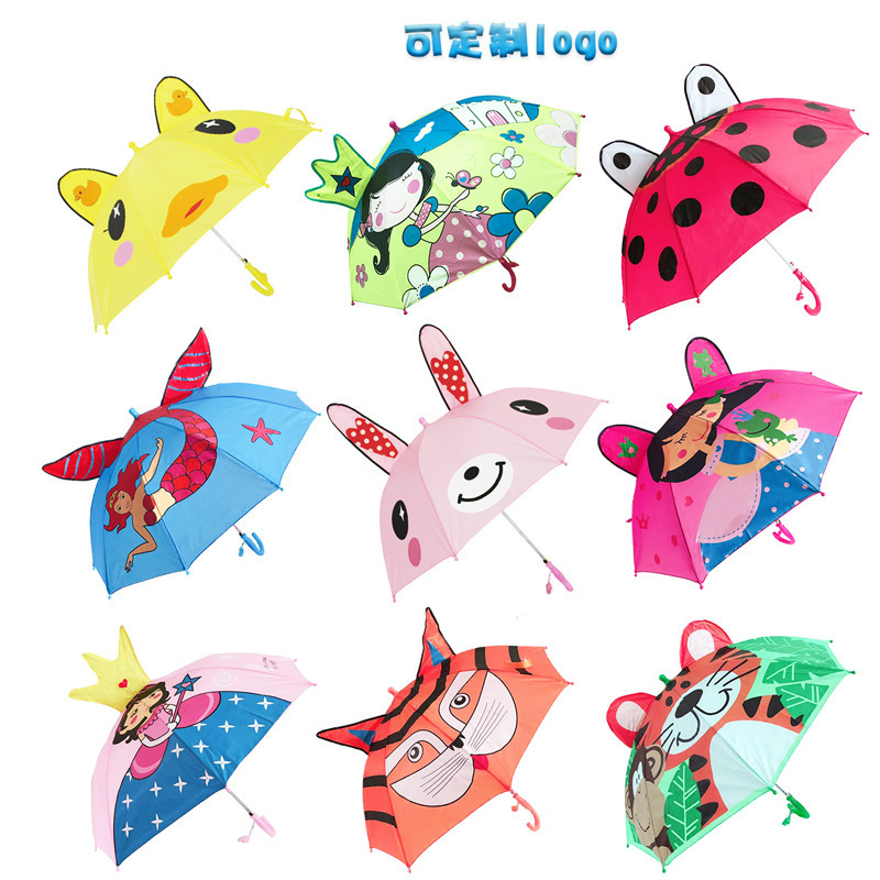 LS Popular Sale Cute Design Children Straight Manual 17''*8K Character Personalize Child 3D Kid Cartoon Umbrella