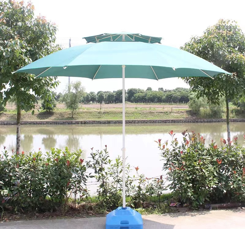 LS Custom Logo Windproof Double Canopy Fiberglass Korean style beach umbrella